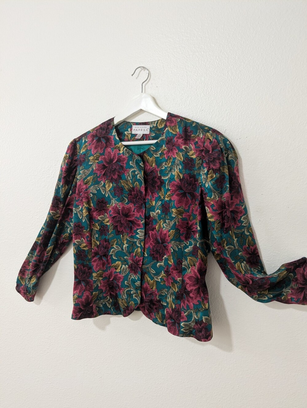 Vintage Adrianna Papell silk floral jacket, size 16